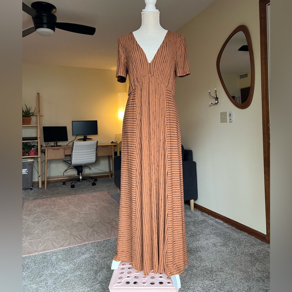 🧡Pull&Bear V-Neck A-Line Knit Maxi Dress🤎